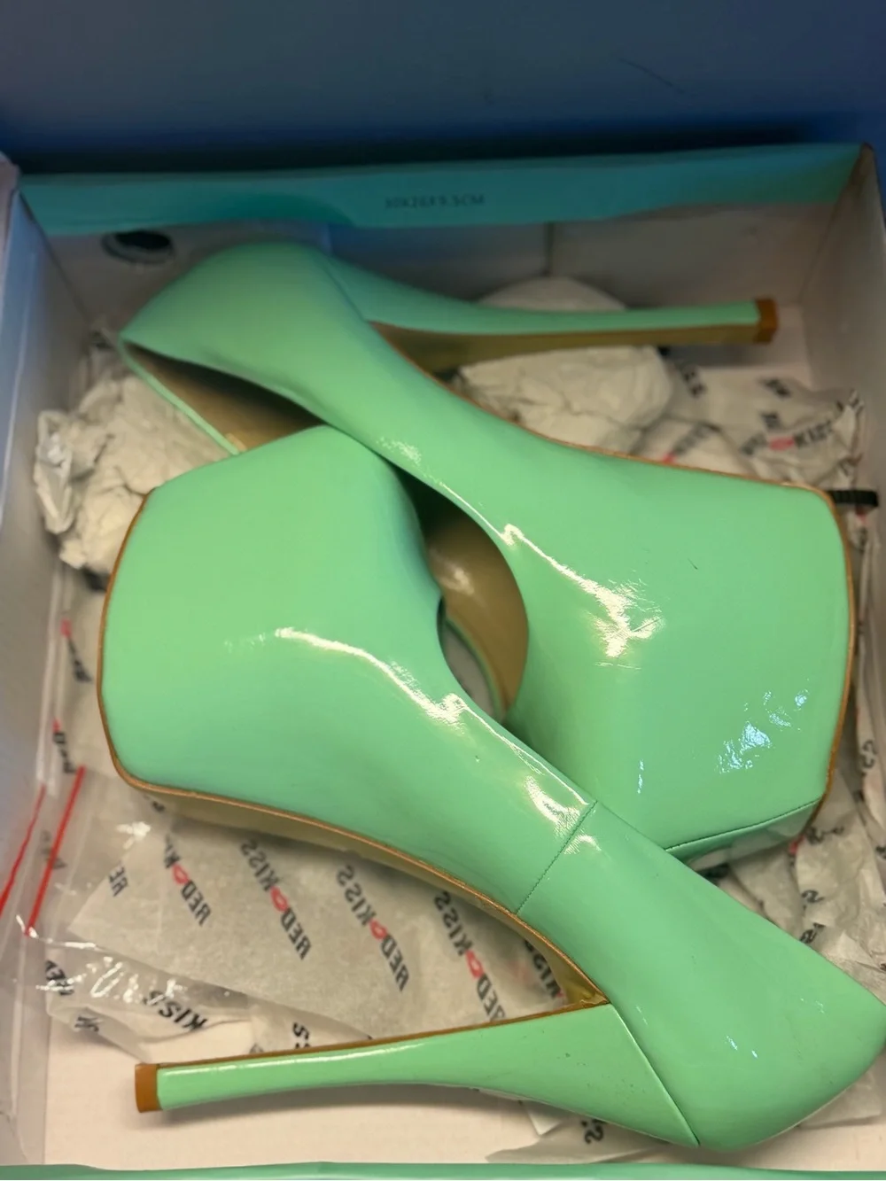 Mint Green Patent Platform Pumps - Women Shoes